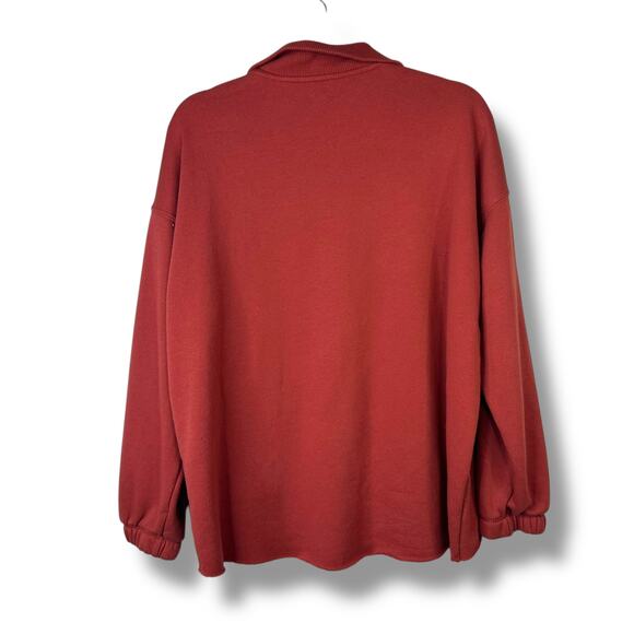 Aerie Burnt Red Sunday Soft Quarter Zip Collar Raw Hem Pullover Sweater XS - Picture 7 of 7